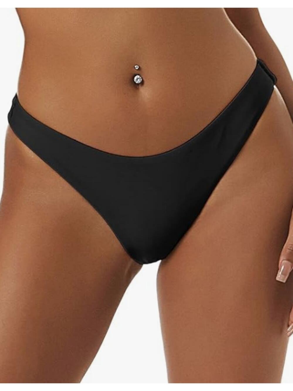 ZAFUL Black High Cut Plain Bikini Bottoms NWT Size L